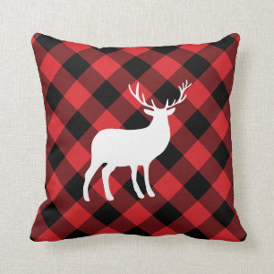 Red Plaid et White Stag   Coussin de vacances