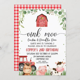 Red Plaid Folithe Farm Animal Invitation Anniversa