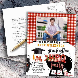 Red Plaid Graduation BBQ Party Photo Invitation