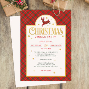 Red Plaid Winter Christmas Dinner Party Invitation