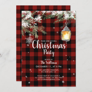 Red Plaid Winter Family Christmas Party Invitation