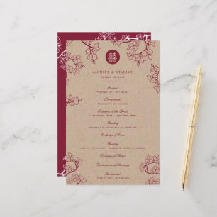 Red Plum Blossoms Double Happiness Wedding Program