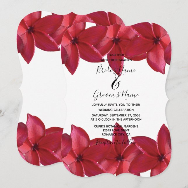 Red Plumeria Frangipani Invitations de mariage (Devant / Derrière)