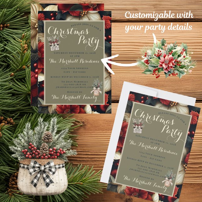 Red Poinsettia Christmas Party Invitation (Send out your Christmas party invitation in style!)