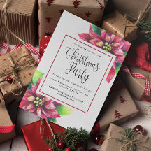 Red Poinsettia Christmas Party Invitation