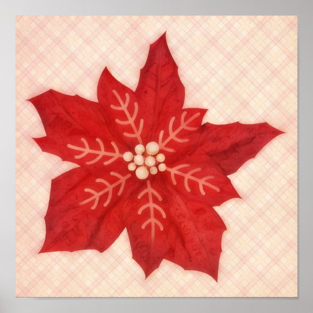 Red Poinsettia Flower Christmas Holiday Art Poster (Devant)
