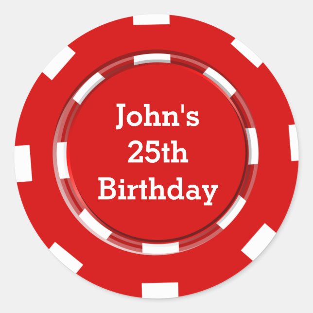Red poker chip casino étiquette autocollant (Devant)