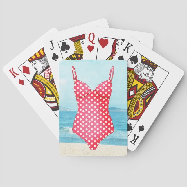 Red Polka Dot maillot de bain et cartes de jeu de  (dos)