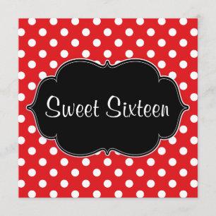 Red Polka Dot Sweet 16 invitations à la fête d'ann