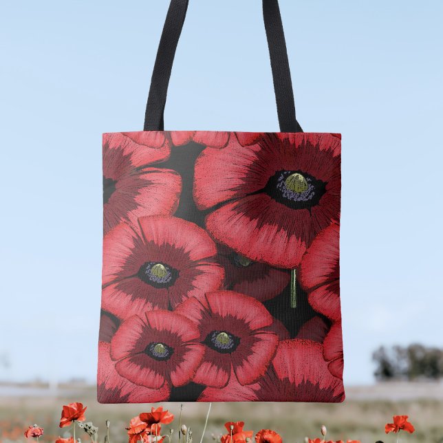 Red Poppies Art Motif Moderne Floral Sac fourre-to (Pop your things into this pretty poppy tote bag. Perfect!)