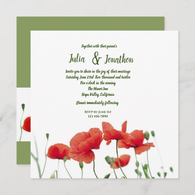 Red Poppies Custom Wedding Invitation (Devant / Derrière)