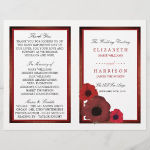 Red Poppies et Burlap Mariage Programme biné