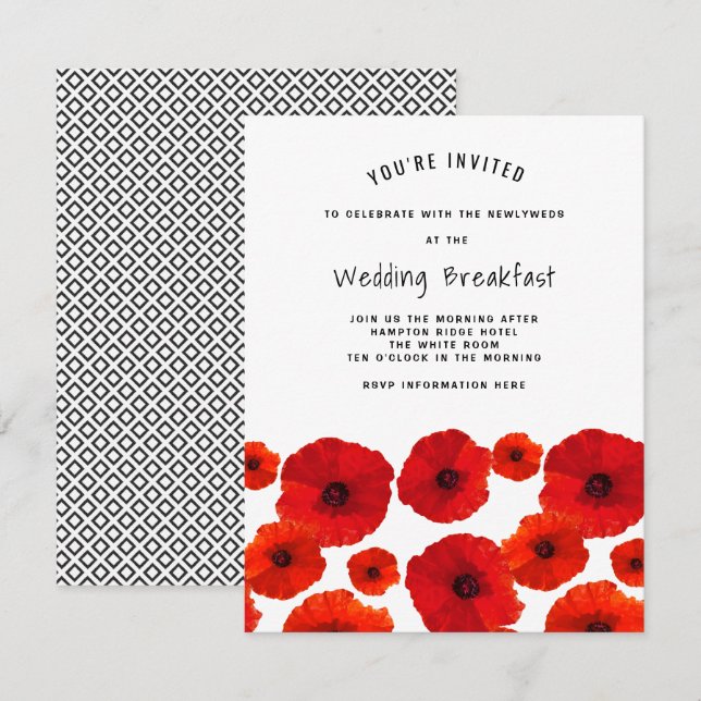 Red Poppies Mariage Petit déjeuner Invitation (Devant / Derrière)