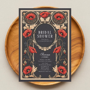 Red Poppy Art Nouveau Bridal Douche Invitation