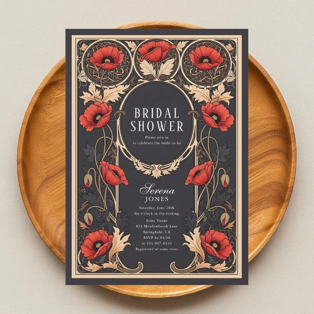 Red Poppy Art Nouveau Bridal Douche Invitation (Créateur téléchargé)