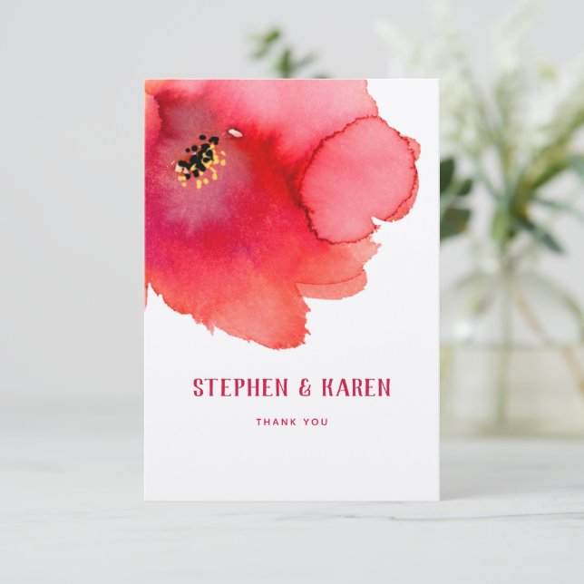 Red Poppy Elegant Mariage Carte de remerciements (Debout devant)