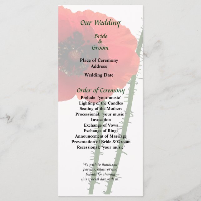 Red Poppy et le programme de mariage des bourgeons (Devant)