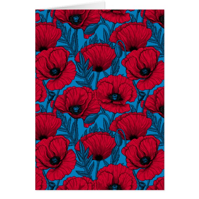 Red poppy garden on blue (Devant)