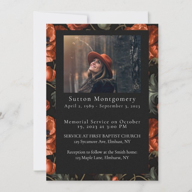 Red Poppy Moody Photo Faire-part funéraire (Devant)