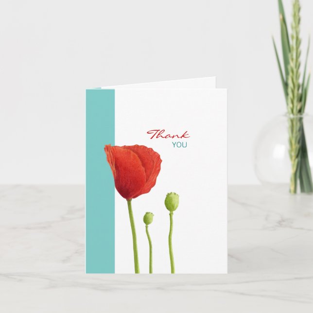 Red Poppy turquoise Merci Carte de note (Devant)