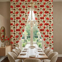 Red Poppy Watercolor Wildflower Blackout Curtain