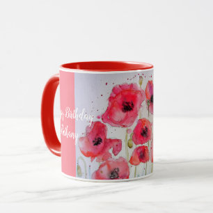 Red Poppys Watercolor Dames nom Mug Scarlet
