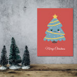 Red Poster with Kawaii Christmas Tree<br><div class="desc">A red poster for Xmas decoration or to make a gift to your family. It comes with a Kawaii Christmas Tree and the editable text Merry Christmas.</div>