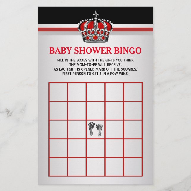 Red Prince Bingo Baby shower Bingo Carte Bingo (Devant)