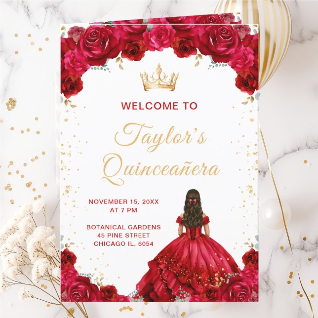 Red Princess Floral Quinceañera Programme (Créateur téléchargé)