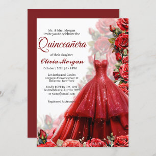 Red Princess Robe Quinceanera Invitation