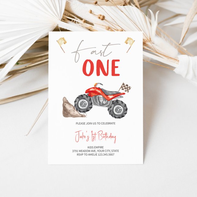 Red Quad Bike 'Fast One' Invitation Anniversaire (Créateur téléchargé)