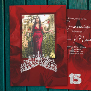 Red Quinceanera Diamond Gemstone Tiara Invitation