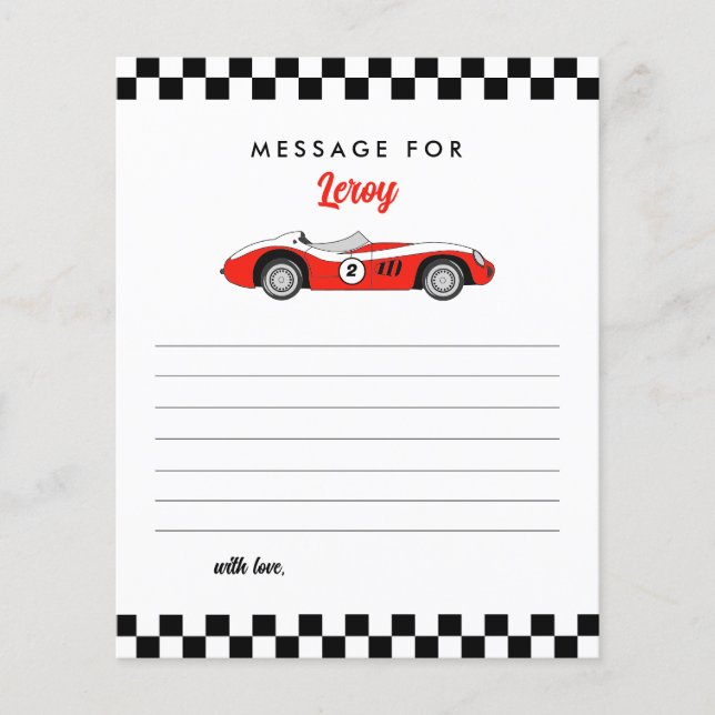 Red Race Car Boy Birthday Time Capsule Note Card (Devant)