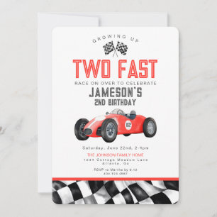 Red Race Car Deux Fast 2nd Birthday Invitation