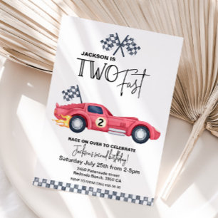 Red Race car DEUX FAST invitation Anniversaire