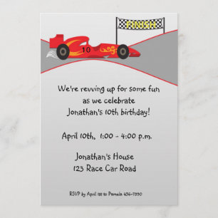 Red Race Car, Finish Line, Invitation Anniversaire