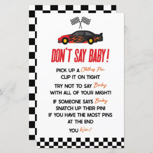 Red Race Car ne pas dire Baby shower jeu