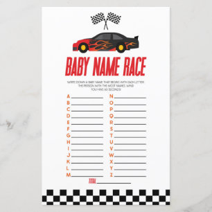 Red Race Nom de voiture Course Baby shower Jeu