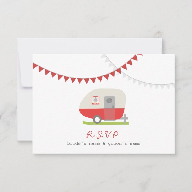 Red Retro Trailer & Bunting Wedding RSVP (Devant)