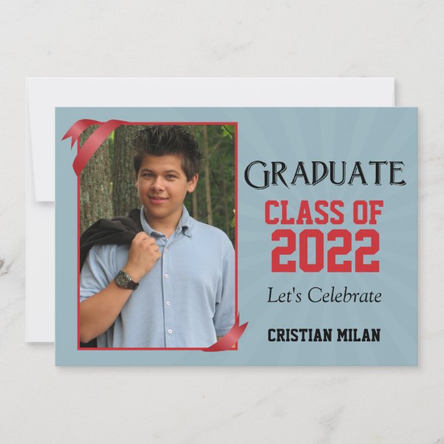 Red Ribbon Classe de Graduation Invitation (Devant)