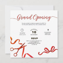 Red ribbon cuttiing Grand opening Invitation