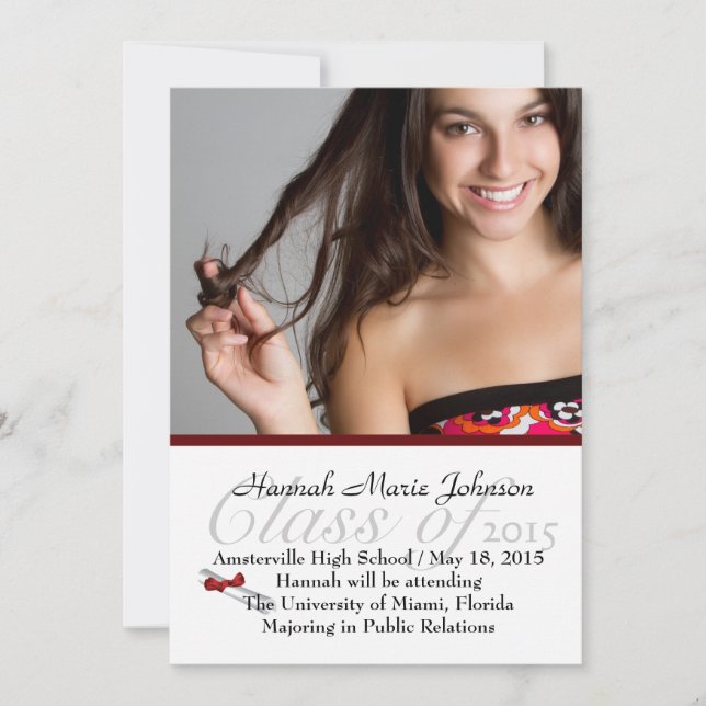 Red Ribbon Graduate Photo Faire-part (Devant)