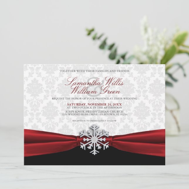 Red Ribbon Invitation de mariage d'hiver (Debout devant)