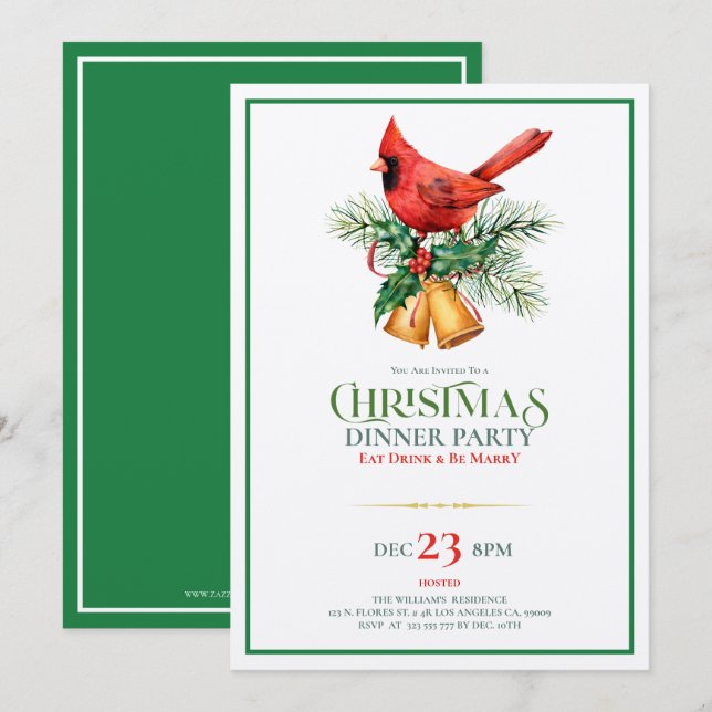 Red Robin avec Christmas Bells Invitation (Devant / Derrière)