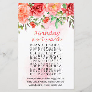 Red Rose Anniversaire Mot de recherche Jeu