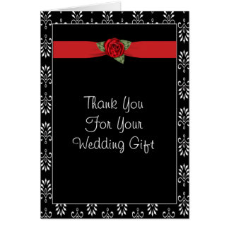 Red Rose Black Mariage damassé Merci Notes