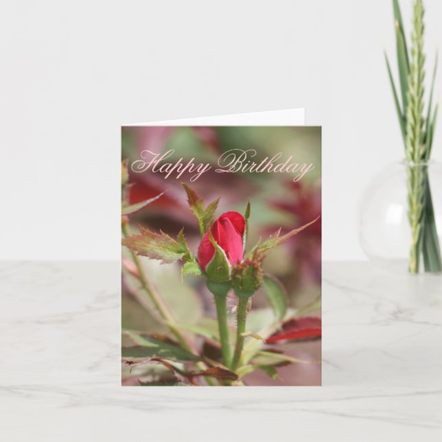 Red Rose Bud Bonne carte d'anniversaire (Devant)