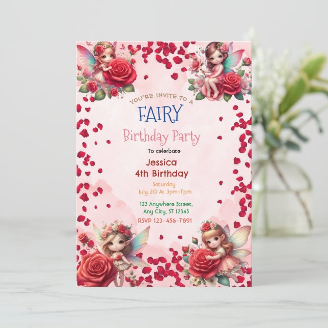 Red Rose Fairy : Enchanted Invitation d'anniversai (Debout devant)