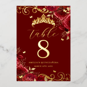 Red Rose Gold Swirl Quinceanera Numéro de table