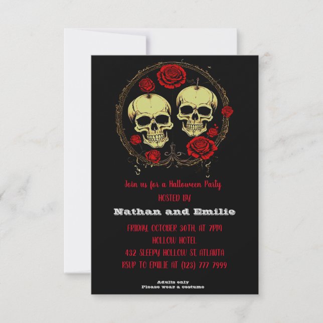 Red Rose Gothique crâne Halloween Party Invitation (Devant)